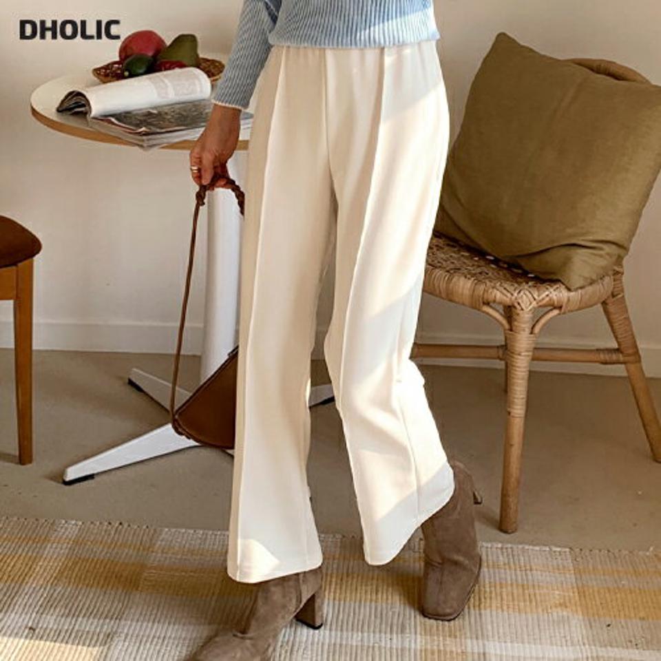 センタープレスフレアパンツ・全2色・b66093 レディース 【pt】 韓国ファッション ボトムス パンツ ロングパンツ ウエストゴム ハイウエスト ハイライズ フレア ブーツカット 無地 センターライン カジュアル 秋 冬