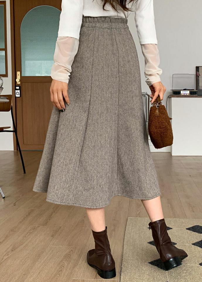 ヘリンボーンフレアスカート・全2色・t63176 レディース 【sk】 韓国ファッション ボトムス スカート ロングスカート ロング丈 フレア Aライン 大人 上品 ヘリンボーン パターン オフィス カジュアル 秋 冬