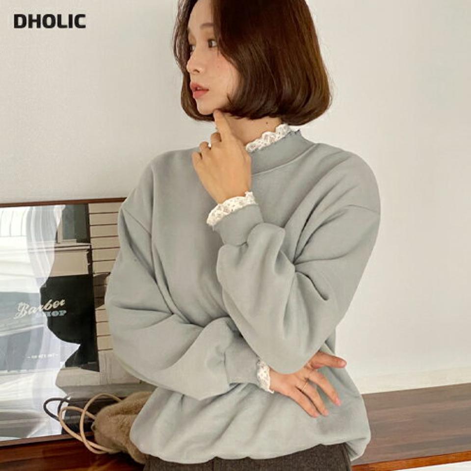 裏起毛レースハーフネックスウェット・全3色・b63161 レディース 【tops】 韓国ファッション トップス スウェット トレーナー Tシャツ カットソー 長袖 レースネック モックネック ハーフネック 袖コンシャス 切替 無地 カジュアル 秋 冬