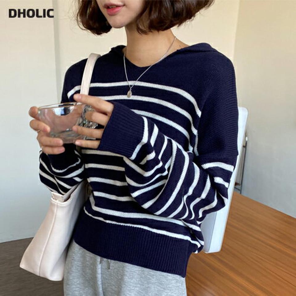 【只今10%OFF】ボーダーオープンカラーニット・全4色・t00006 レディース 【tops】 韓国ファッション トップス ニット オープンカラー スキッパー 襟 長袖 パターン 柄 花柄 ショート丈 ボーダー カジュアル 秋 冬【ニットセール】