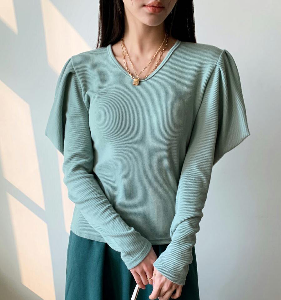 【只今10%OFF】パフスリーブリブニット・全4色・t71442 レディース 【tops】 韓国ファッション トップス ニット Vネック 長袖 パフスリーブ リブニット タイト スリム 無地 ハイゲージ カジュアル 冬 ハイホリHIHOLLI【ニットセール】