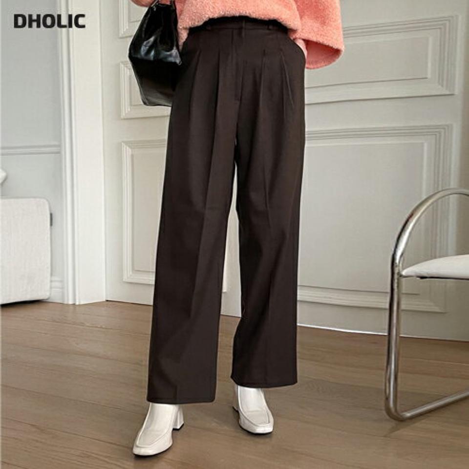 起毛ツータックワイドスラックス・全2色・t71464 レディース 【pt】 韓国ファッション ボトムス パンツ スラックス ロングパンツ ロング丈 ハイウエスト ハイライズ ワイド タック ストレート オフィス　大人 無地 カジュアル 冬 ハイホリHIHOLLI