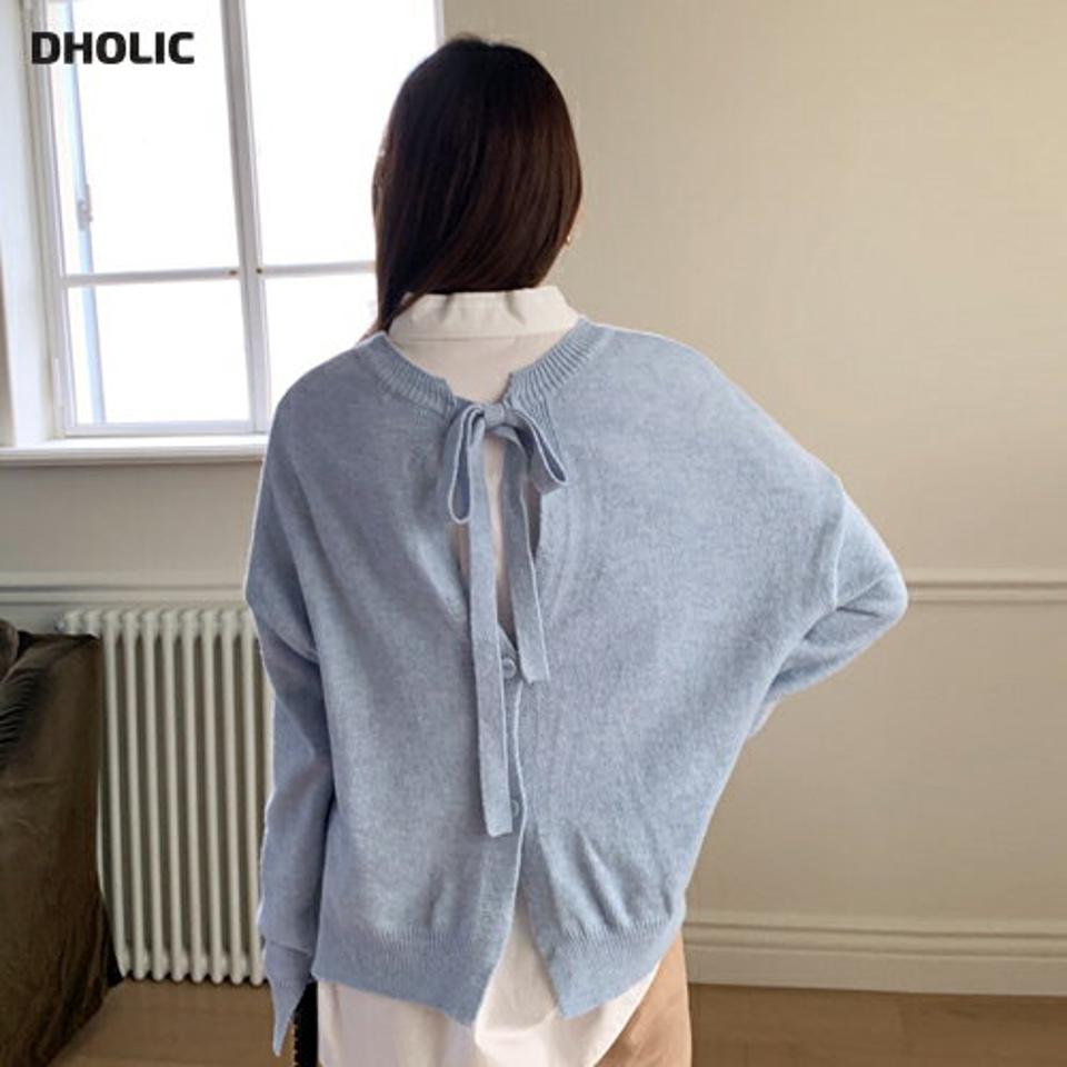 カシミヤ混2WAYリボンニット・全4色・b71446 レディース 【tops】 韓国ファッション トップス ニット ラウンドネック 長袖 ハイゲージ ルーズ パステル ゆったり 無地 カーディガン 前後着用 カジュアル 冬 ハイホリHIHOLLI