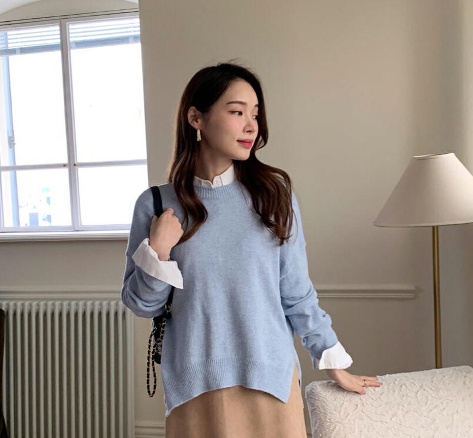 カシミヤ混2WAYリボンニット・全4色・b71446 レディース 【tops】 韓国ファッション トップス ニット ラウンドネック 長袖 ハイゲージ ルーズ パステル ゆったり 無地 カーディガン 前後着用 カジュアル 冬 ハイホリHIHOLLI