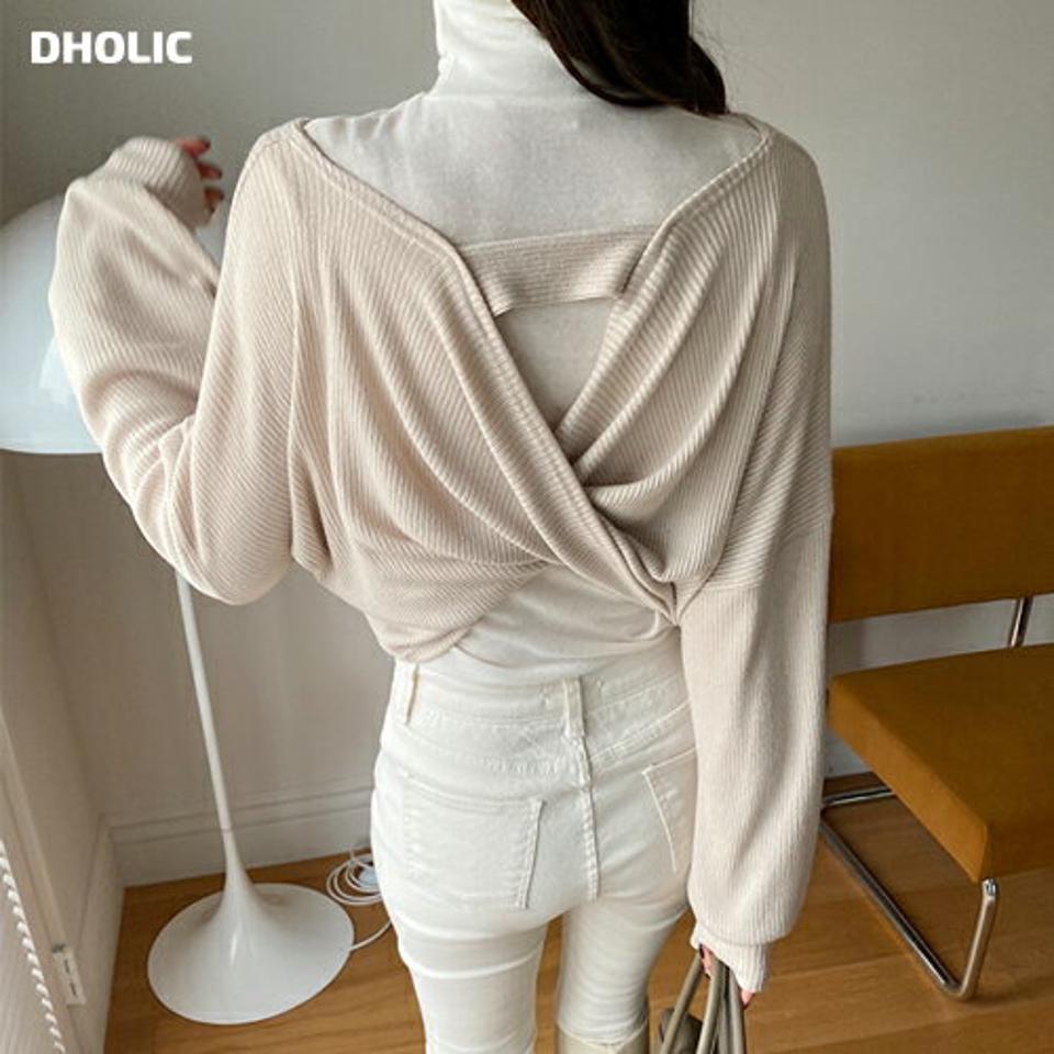 【只今10%OFF】バックツイストドルマンスリーブニット・全3色・t00005 レディース 【tops】 韓国ファッション トップス ニット ボートネック 長袖 バックオープン バックシャン バックコンシャス ドロップショルダー ユニーク 無地 冬 ハイホリHIHOLLI【ニットセール】
