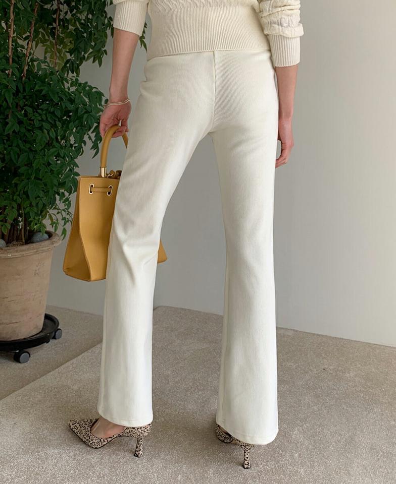 【10%OFF】裏起毛リブフレアパンツ・全3色・t00009 レディース 【pt】 韓国ファッション ボトムス パンツ ロングパンツ ロング丈 ハイウエスト ハイライズ ブーツカット スリム タイト 細身 無地 カジュアル 冬 ハイホリHIHOLLI【パンツセール】