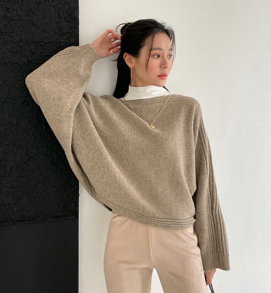【只今10%OFF】2WAYドルマンボートネックニット・全3色・b00041 レディース 【tops】 韓国ファッション トップス ニット ボートネック 長袖 ルーズ ゆったり 体型カバー 無地 ハイゲージ カジュアル 冬 ハイホリHIHOLLI【ニットセール】