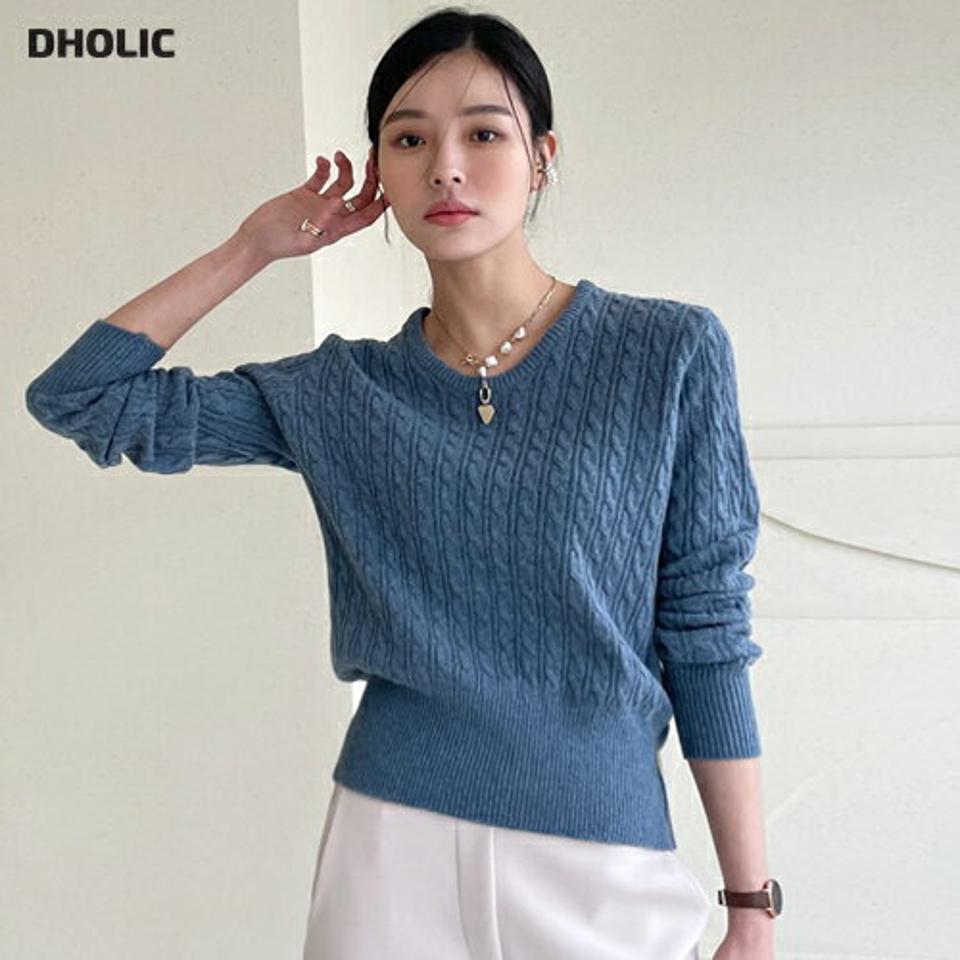 【只今10%OFF】ウール混ツイストラウンドネックニット・全6色・t00029 レディース 【tops】 韓国ファッション トップス ラウンドネック クルーネック 長袖 ツイストニット ケーブルニット カラーニット スリム 細身 無地 ハイゲージ 冬 ハイホリHIHOLLI【ニットセール】