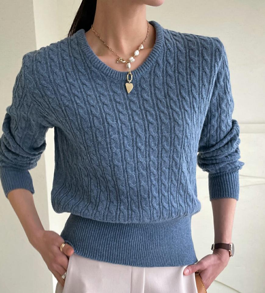 【只今10%OFF】ウール混ツイストラウンドネックニット・全6色・t00029 レディース 【tops】 韓国ファッション トップス ラウンドネック クルーネック 長袖 ツイストニット ケーブルニット カラーニット スリム 細身 無地 ハイゲージ 冬 ハイホリHIHOLLI【ニットセール】