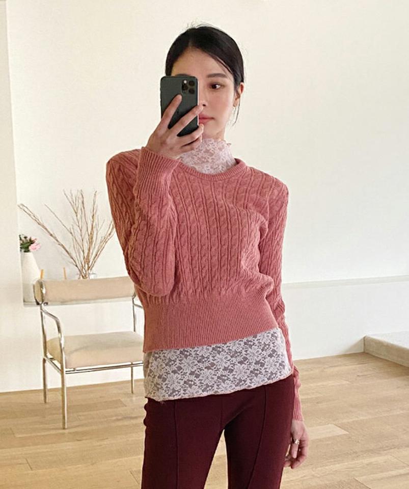【只今10%OFF】ウール混ツイストラウンドネックニット・全6色・t00029 レディース 【tops】 韓国ファッション トップス ラウンドネック クルーネック 長袖 ツイストニット ケーブルニット カラーニット スリム 細身 無地 ハイゲージ 冬 ハイホリHIHOLLI【ニットセール】