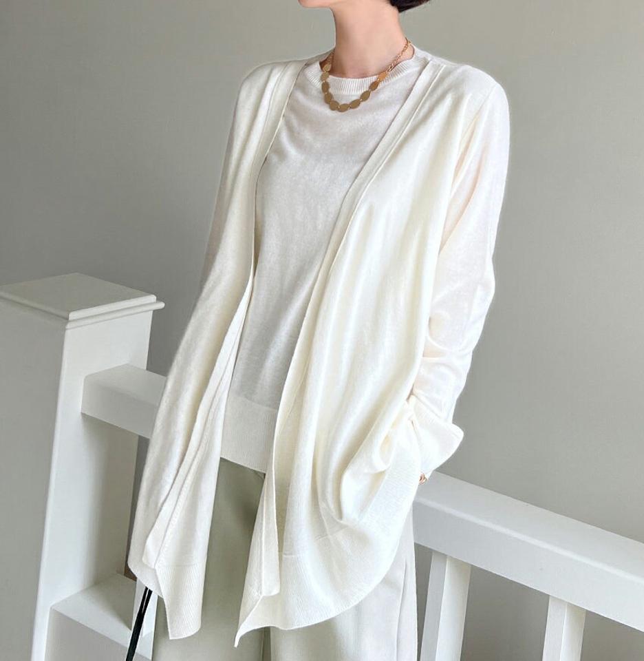 アンゴラ混カーデレイヤード風ニット・全4色・b00040 レディース 【tops】 韓国ファッション トップス ニット ラウンドネック クルーネック 長袖 レイヤード調 レイヤード風 ハイゲージ 無地 カジュアル 冬 ハイホリHIHOLLI