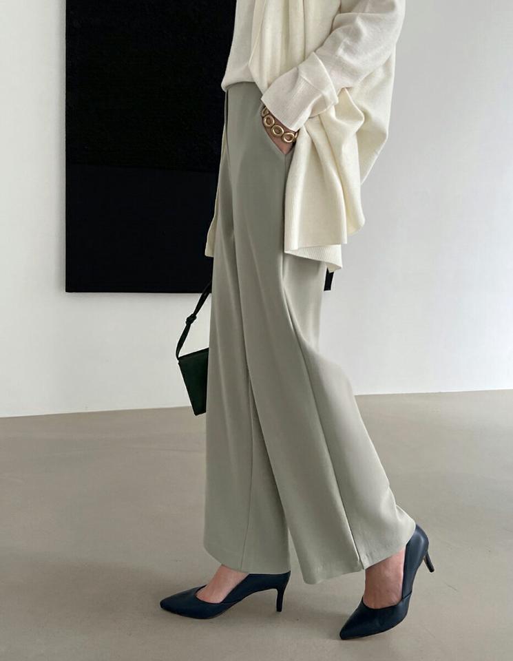 バックゴムワイドスラックス・全4色・t00007 レディース 【pt】 韓国ファッション ボトムス パンツ スラックス ロングパンツ ロング丈 ハイウエスト ハイライズ ワイド タック ストレート オフィス　大人 無地 カジュアル 冬 ハイホリHIHOLLI