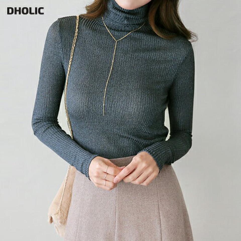 グリッタータートルネックニット・全5色 t54821 レディース【tops】トップス ニット リブニット グリッター 光沢 細身 スリム タートルネック タートル 長袖 年上 無地 大人 カジュアル カラーニット 青 秋 冬 ハイホリHIHOLLI