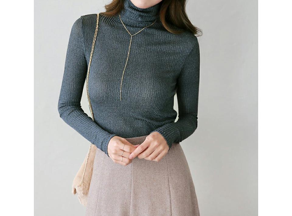 グリッタータートルネックニット・全5色 t54821 レディース【tops】トップス ニット リブニット グリッター 光沢 細身 スリム タートルネック タートル 長袖 年上 無地 大人 カジュアル カラーニット 青 秋 冬 ハイホリHIHOLLI