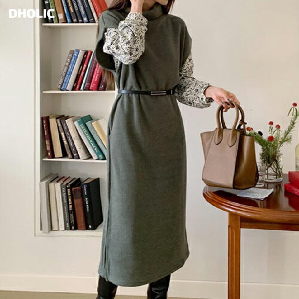 タートルニットワンピース・全2色・t66529 レディース 【ops】韓国ファッション ワンピース ロング ロングワンピース 半袖 ニットワンピース ストレート スリット ロング丈 無地 シンプル 体型カバー カジュアル フェミニン 秋 冬