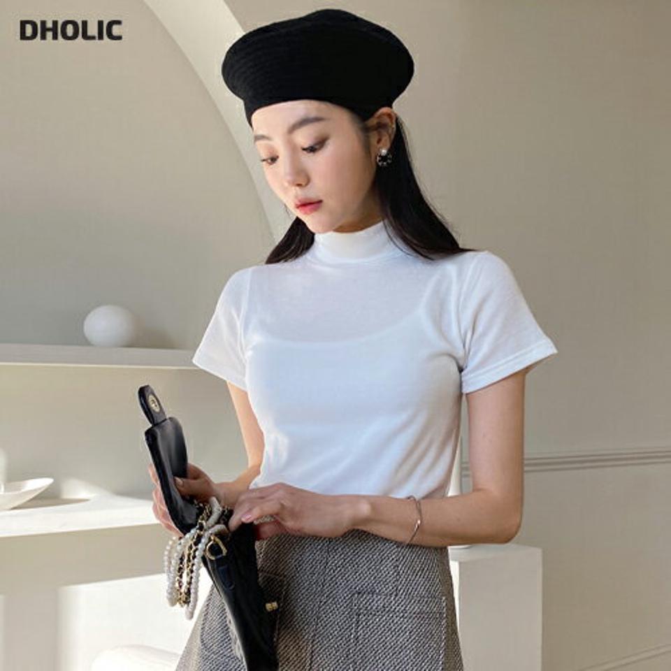 裏起毛半袖ハーフネックTシャツ・全3色・t00031 レディース 【tops】韓国ファッション トップス Tシャツ 大人 半袖 ハーフネック 裏起毛 保温性 無地 ベーシック シンプル 体型カバー 細身 フェミニン カジュアル 秋 冬