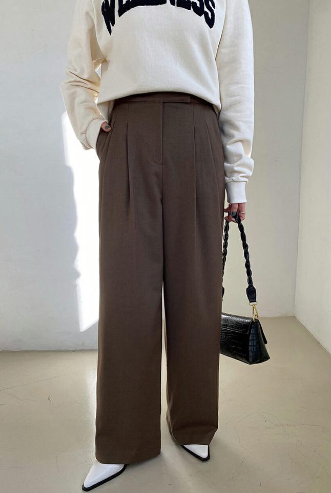 ウール混バックベルトスラックス・全2色・b00050 レディース 【pt】韓国ファッション ボトムス ロング ロングパンツ スラックスパンツ スラックス ウール混 バックベルト ワイド ストレート 保温性 ツータック シンプル 体型カバー カジュアル 秋 冬