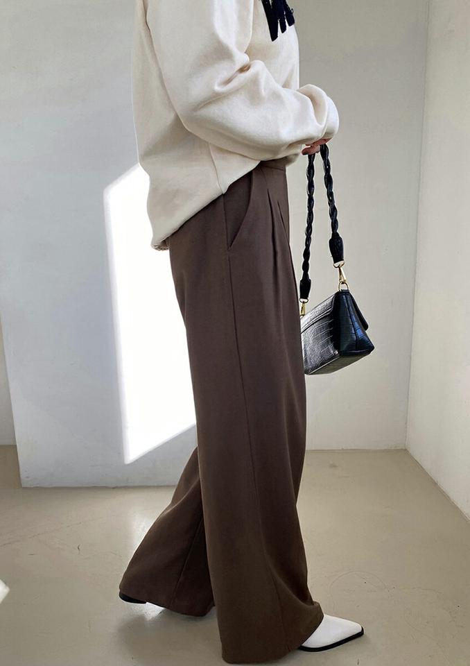 ウール混バックベルトスラックス・全2色・b00050 レディース 【pt】韓国ファッション ボトムス ロング ロングパンツ スラックスパンツ スラックス ウール混 バックベルト ワイド ストレート 保温性 ツータック シンプル 体型カバー カジュアル 秋 冬