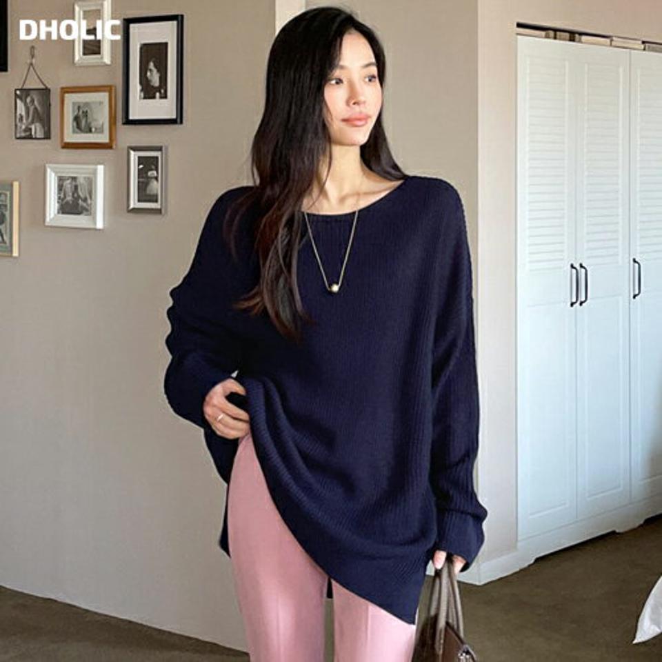 スリットへムボートネックニット・全6色・t64530 レディース 【tops】トップス ニット 長袖 スリット ボートネック ゆったり オーバーサイズ ルーズ 単色 無地 シンプル カジュアル ラフ 大人 秋 冬 韓国ファッション ハイホリHIHOLLI