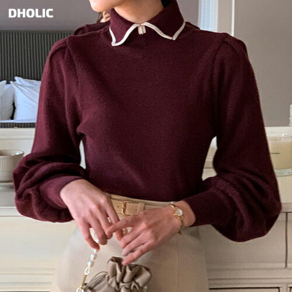 【只今10%OFF】≪人気商品再入荷≫カラー配色ニット・全4色・b64533 レディース 【tops】トップス ニット 長袖 カラーニット フェミニン ハーフネック スリット 襟 大人 シンプル 秋 冬 韓国ファッション ハイホリHIHOLLI【ニットセール】