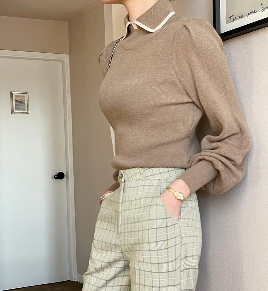 【只今10%OFF】≪人気商品再入荷≫カラー配色ニット・全4色・b64533 レディース 【tops】トップス ニット 長袖 カラーニット フェミニン ハーフネック スリット 襟 大人 シンプル 秋 冬 韓国ファッション ハイホリHIHOLLI【ニットセール】