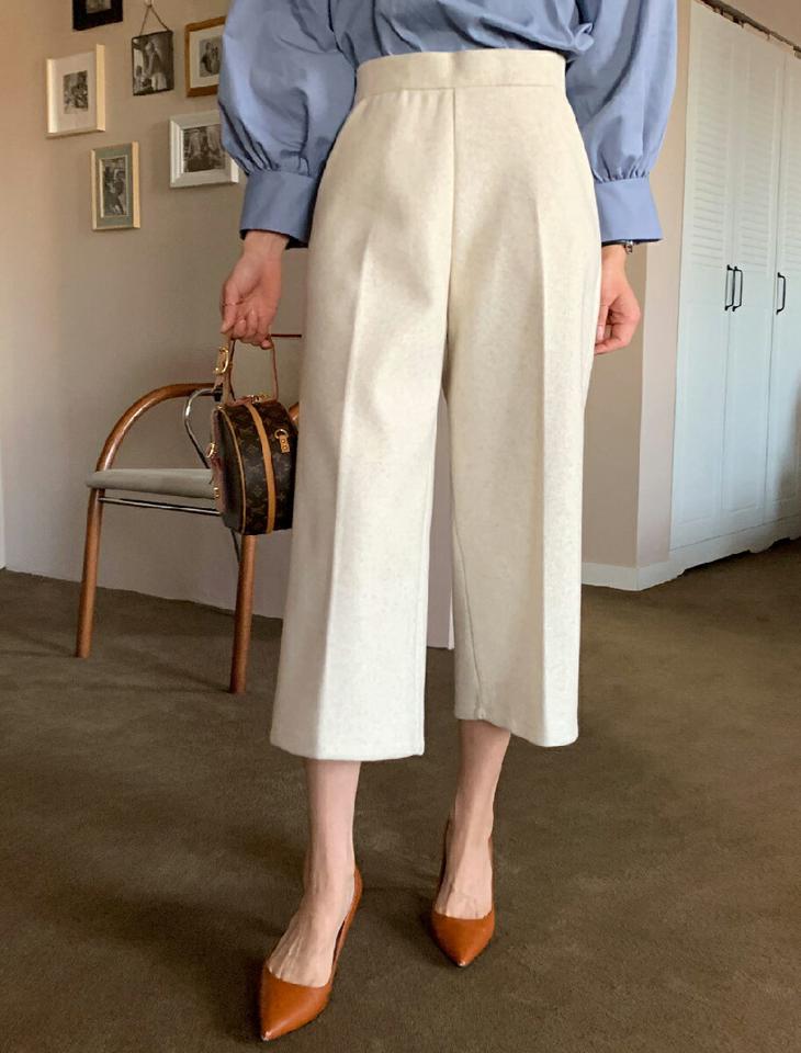 ウール混ストレートスラックス・全2色・b71500 レディース 【pt】スラックス パンツ ズボン ロングパンツ クロップド丈 ストレートパンツ ウール 単色 無地 シンプル 大人 オフィス ワイド ハイウエスト 秋 冬 韓国ファッション ハイホリHIHOLLI