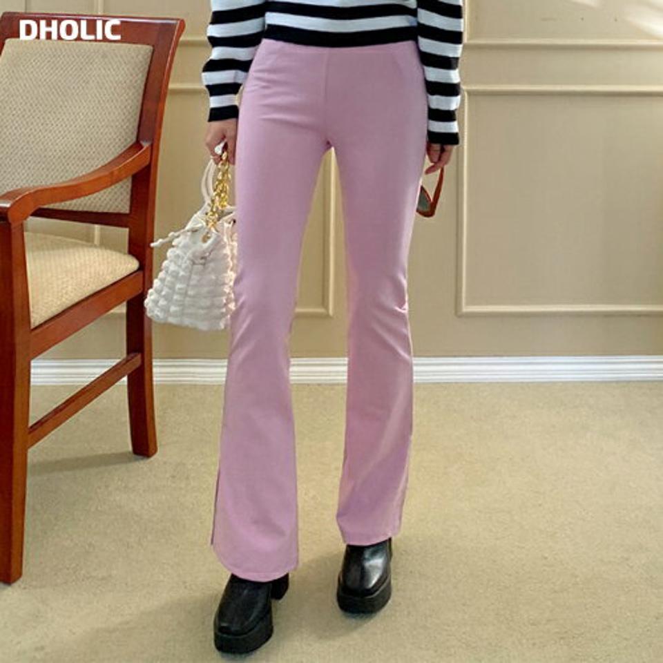 スリットフレアロングパンツ・全6色・t66503 レディース 【pt】韓国ファッション ボトムス ロング ロングパンツ スリット フレア ハイウエスト ウエストゴム パステル ロング丈 無地 シンプル 体型カバー カジュアル フェミニン デイリー 秋 冬