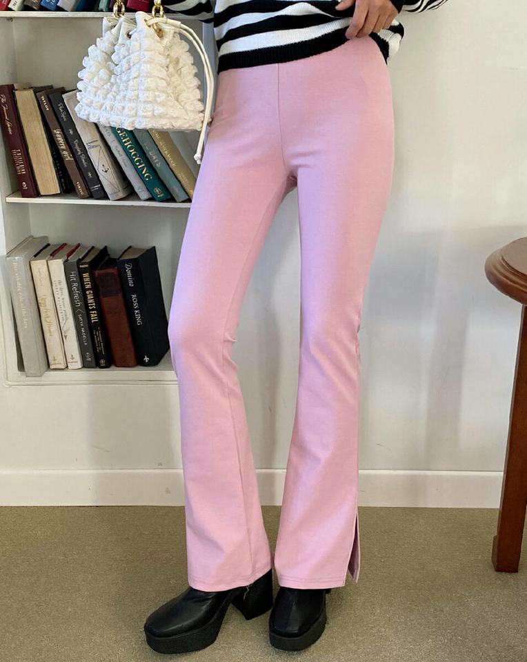スリットフレアロングパンツ・全6色・t66503 レディース 【pt】韓国ファッション ボトムス ロング ロングパンツ スリット フレア ハイウエスト ウエストゴム パステル ロング丈 無地 シンプル 体型カバー カジュアル フェミニン デイリー 秋 冬