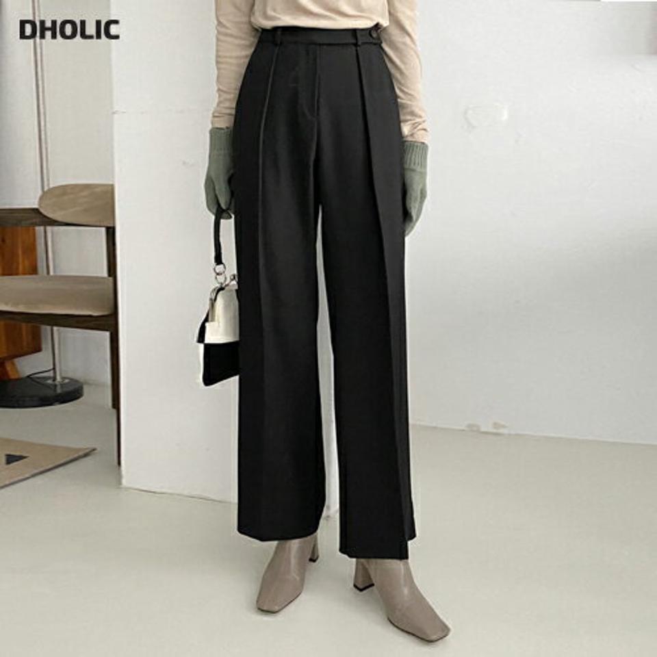 ボタンストラップスラックス・全2色・t01876 レディース 【pt】韓国ファッション ボトムス パンツ ロング ロングパンツ スラックスパンツ ボタンストラップ デイリー ベルトループ ハイウエスト 無地 シンプル 足長 体型カバー 秋 冬 NIJU