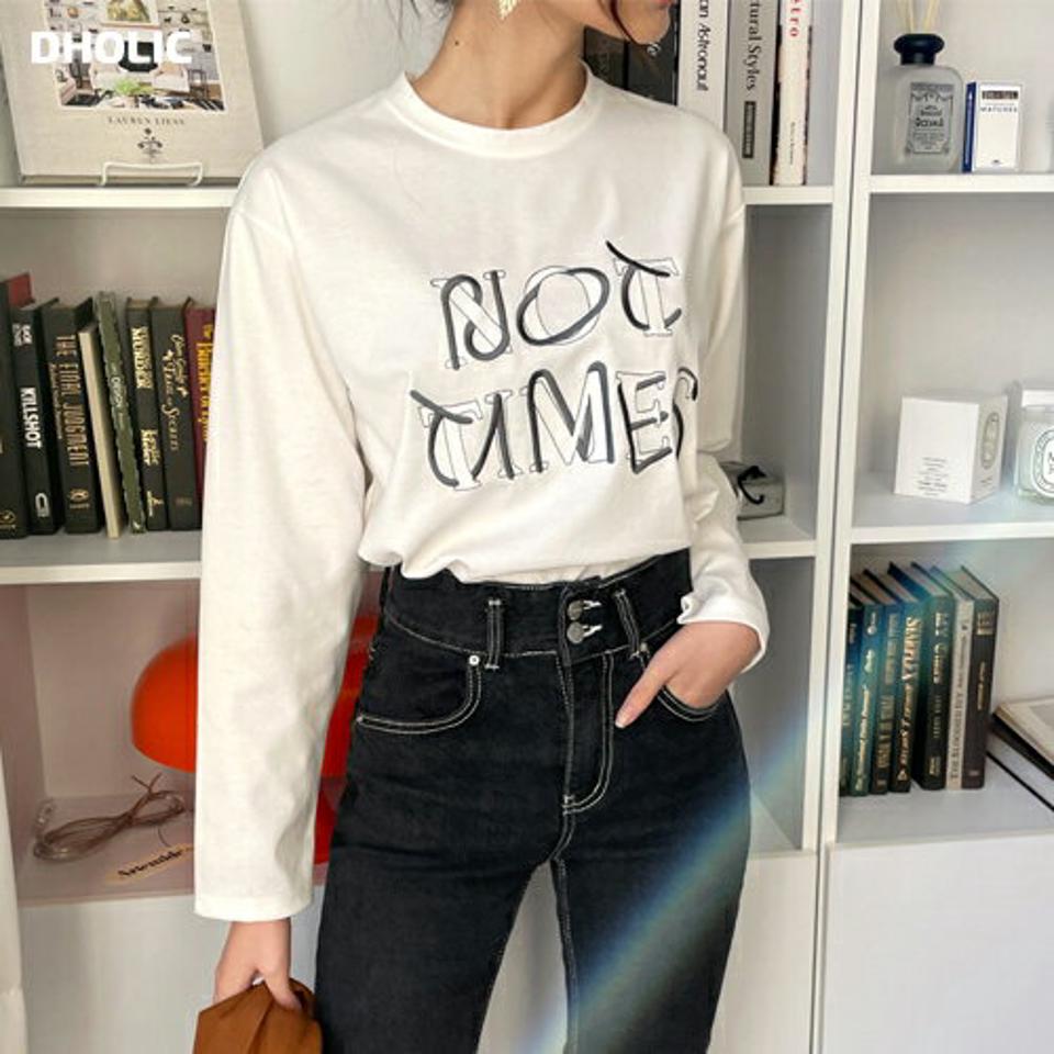 刺繍ロゴラウンドTシャツ・全4色・b66160 レディース 【tops】韓国ファッション トップス Tシャツ セット 大人 長袖 ラウンドネック レタリング 刺繍 英字 ロゴ シンプル ルーズ 体型カバー 細身 カジュアル デイリー 秋 冬