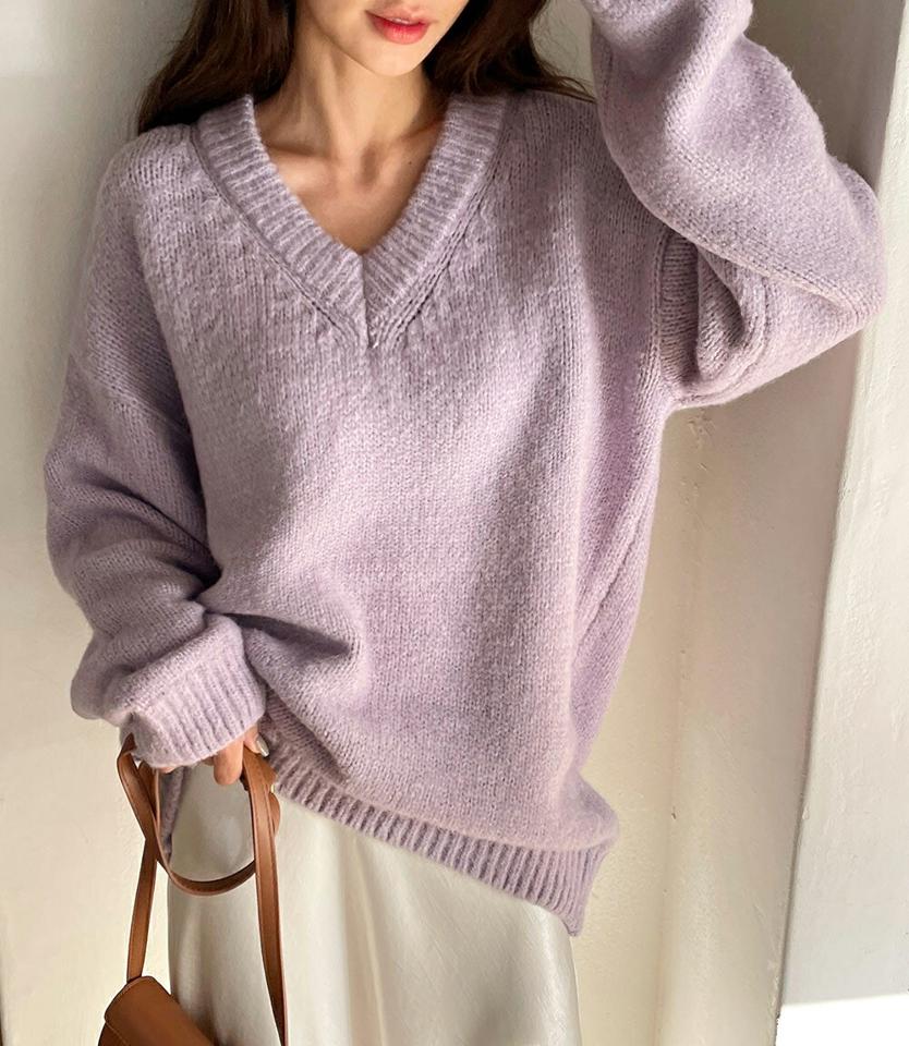Vネックロングニット・全6色・t00063 レディース 【tops】韓国ファッション トップス ニット 大人 長袖 Vネック ロング丈 ルーズ ドロップショルダー パステル カラーニット 無地 ベーシック シンプル 体型カバー フェミニン カジュアル 秋 冬
