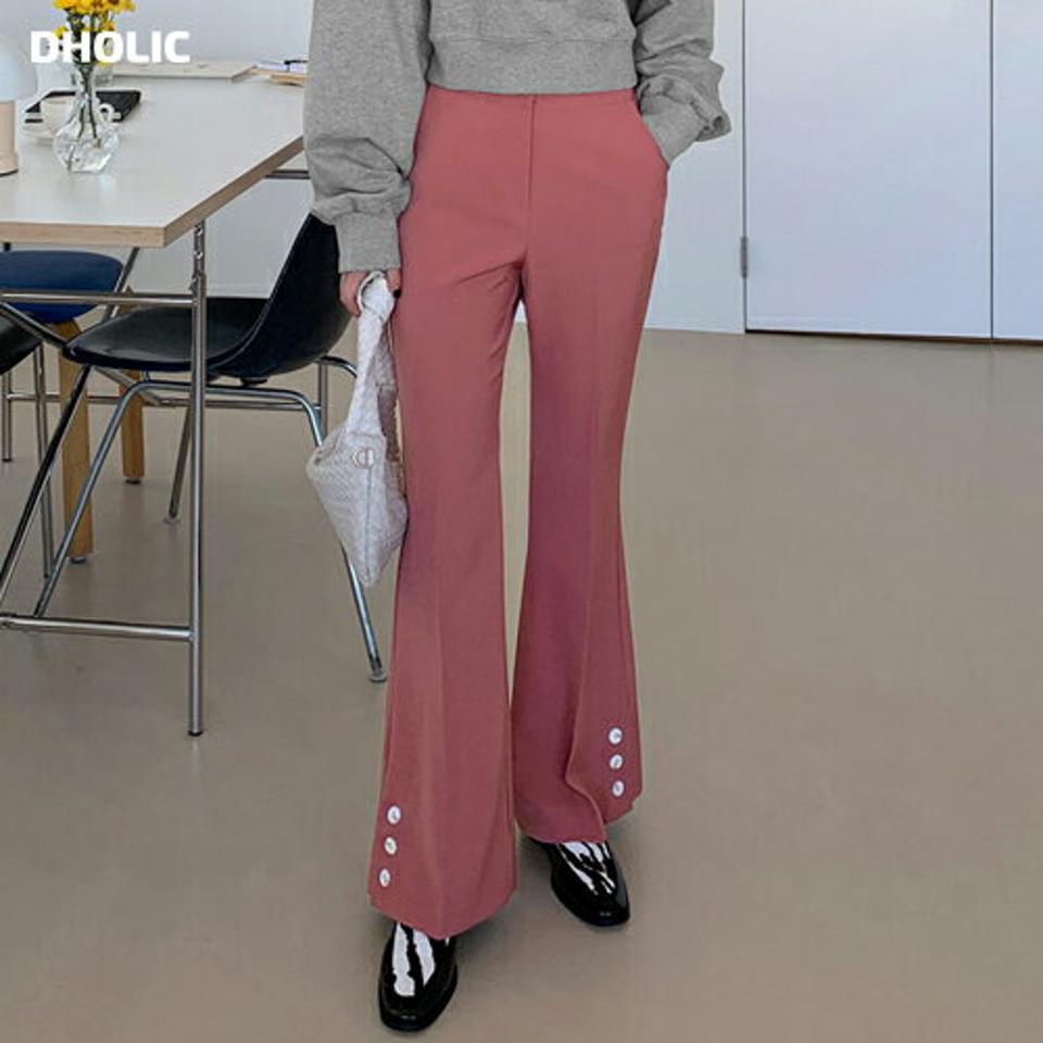 ボタンフレアスラックス・全3色・t71532 レディース 【pt】スラックス パンツ ズボン ロングパンツ 長ズボン フレア 単色 無地 シンプル 大人 カラーパンツ カジュアル ハイウエスト 秋 冬 韓国ファッション ハイホリHIHOLLI