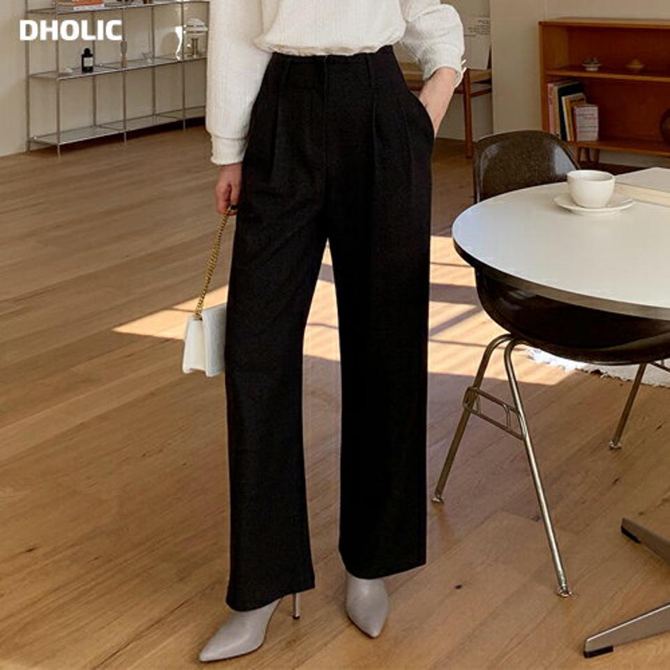 裏起毛タックスラックス・全2色・t71533 レディース 【pt】スラックス パンツ ズボン ロングパンツ 長ズボン タック シンプル カジュアル ベーシック 大人 オフィスカジュアル ワイド ハイウエスト きれいめ 冬 韓国ファッション ハイホリHIHOLLI