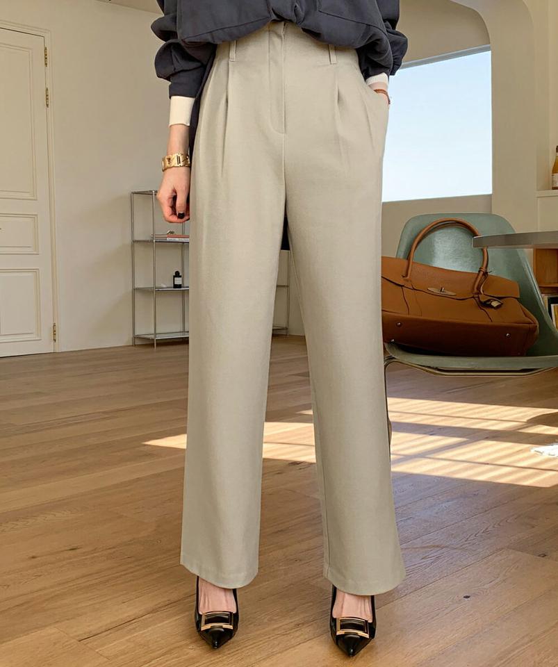 裏起毛タックスラックス・全2色・t71533 レディース 【pt】スラックス パンツ ズボン ロングパンツ 長ズボン タック シンプル カジュアル ベーシック 大人 オフィスカジュアル ワイド ハイウエスト きれいめ 冬 韓国ファッション ハイホリHIHOLLI