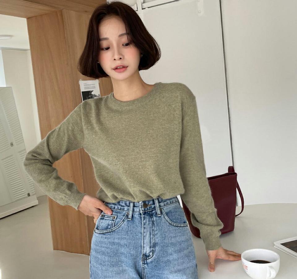 フォックスファー混ラウンドニット・全4色・t66098 レディース 【tops】韓国ファッション トップス ニット 大人 長袖 ラウンドネック フォックスファー混 ウール混 無地 シンプル 高級感 上品 フェミニン カジュアル 秋 冬