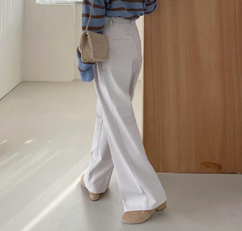 リボンワイドスラックス・全3色・t66111 レディース 【pt】韓国ファッション ボトムス ロング ロングパンツ スラックスパンツ スラックス リボン ワイド ストレート ツータック ハイウエスト 無地 シンプル 体型カバー フェミニン 秋 冬