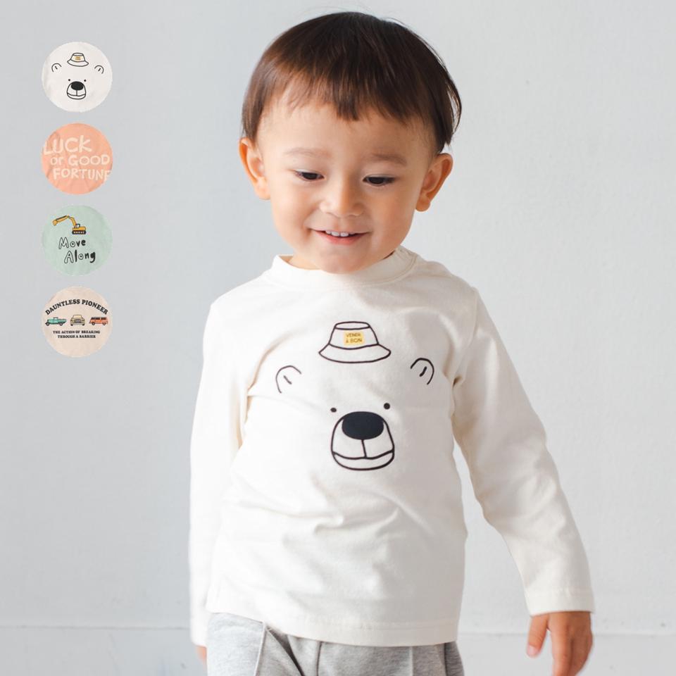 くま・ロゴ・車プリント長袖Ｔシャツ