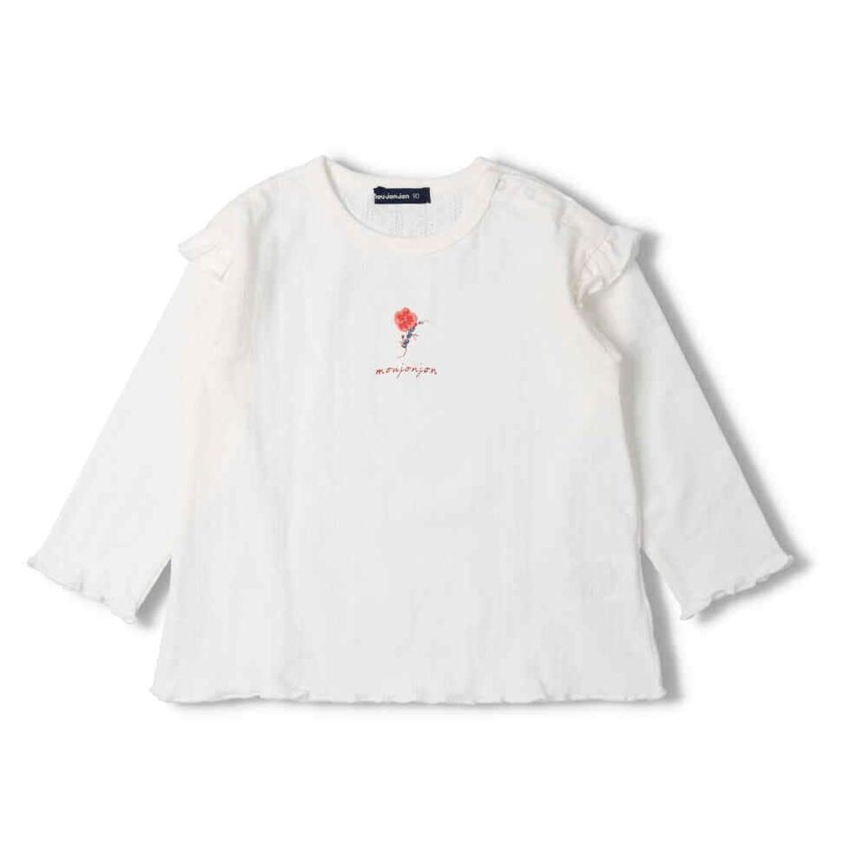 肩フリルお花プリント長袖Ｔシャツ