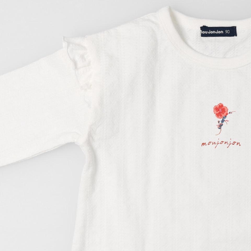肩フリルお花プリント長袖Ｔシャツ