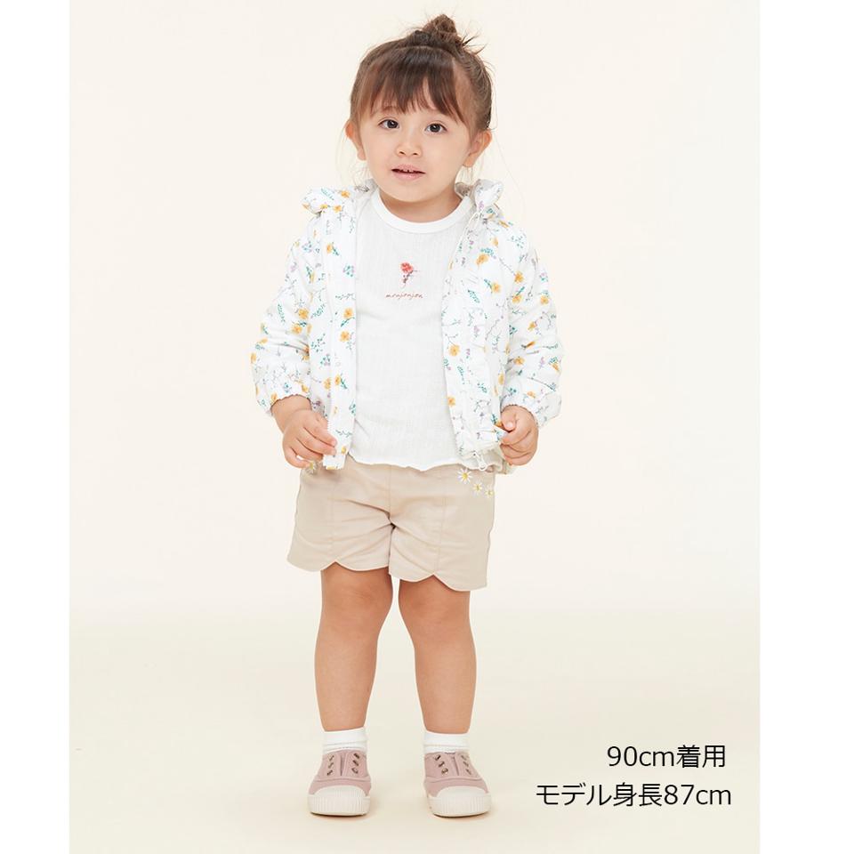 肩フリルお花プリント長袖Ｔシャツ