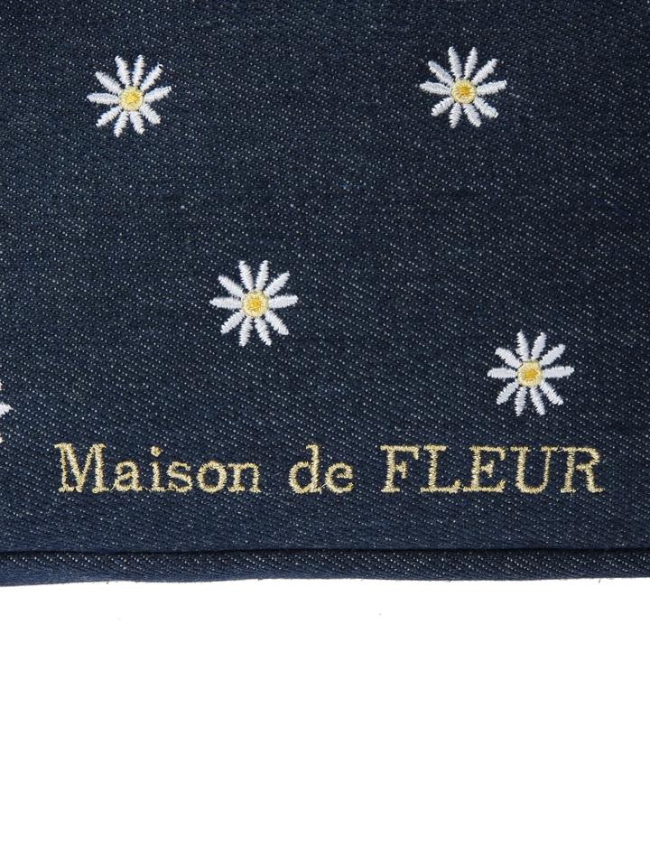 デイジーデニム刺繍スクエアポーチ