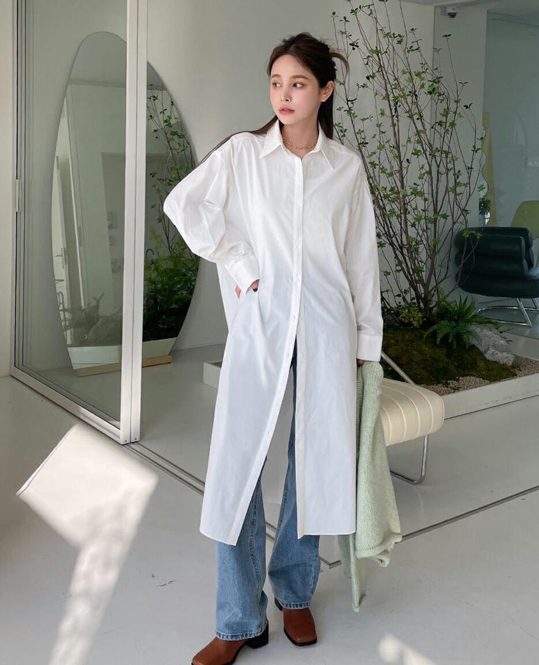 ストラップ付ロングシャツワンピース・全3色・t00058 レディース 【ops】ワンピース ロング丈 ロングワンピース シャツワンピース 長袖 ストラップ シャツ 単色 無地 シンプル 大人 爽やか カジュアル 春 秋 韓国ファッション ハイホリHIHOLLI