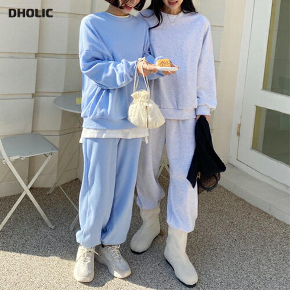ワッフルスウェット&ジョガーパンツSET・全3色・t66242 レディース 【pt】韓国ファッション ボトムス ロング ロングパンツ スウェット セットアップ 長袖 ラウンドネック ワッフル ジョガーパンツ シンプル 体型カバー カジュアル 秋 冬