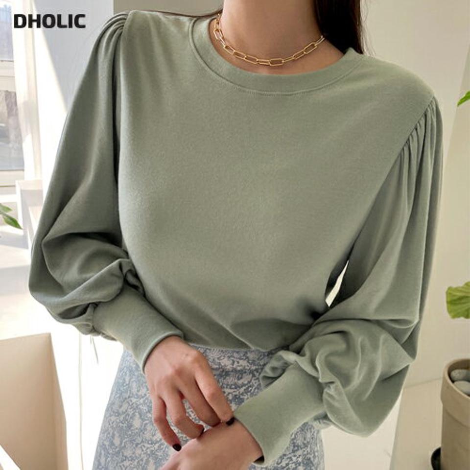 起毛パフスリーブTシャツ・全4色・t00047 レディース 【tops】トップス Tシャツ 長袖 パフスリーブ パフ袖 単色 無地 シンプル フェミニン 大人 秋 冬 韓国ファッション ハイホリHIHOLLI