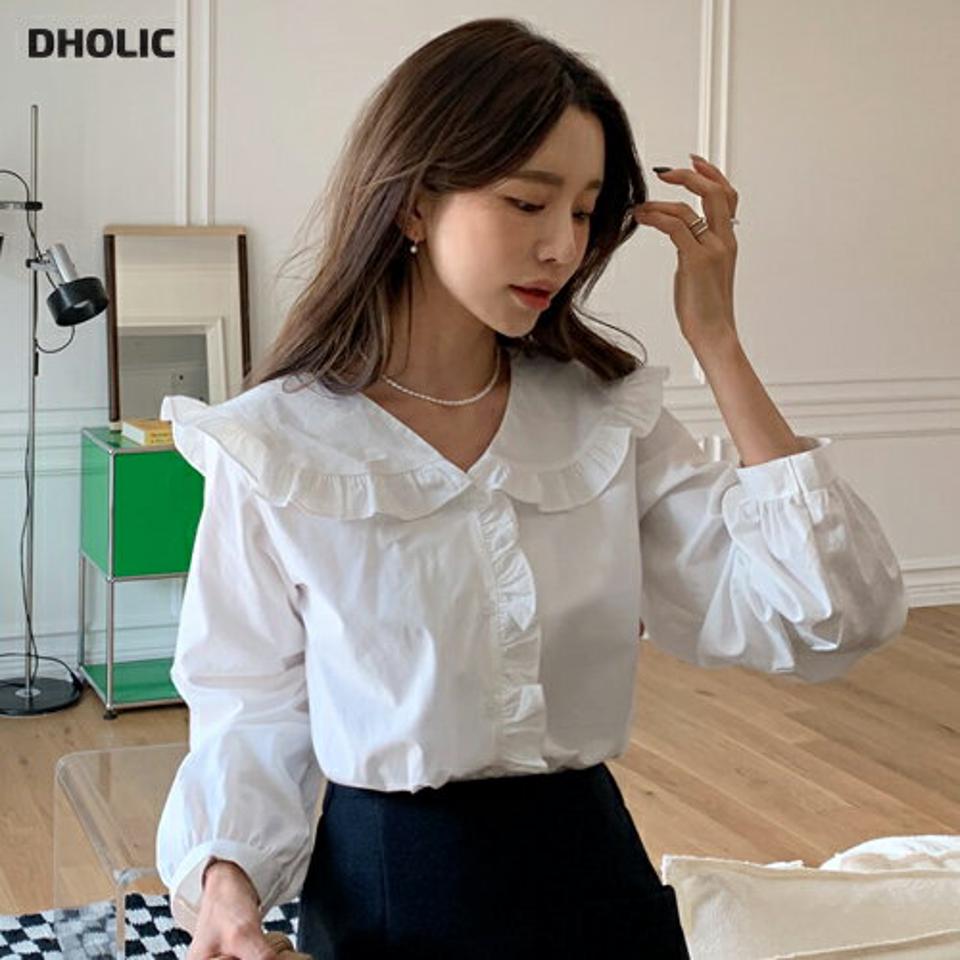 【今だけこの価格】フリルラウンドカラーブラウス・全3色・t00066 レディース 【bl】韓国ファッション トップス ブラウス 長袖 ラウンドカラー フリル ギャザー クロップド丈 襟コンシャス 無地 シンプル 大人 体型カバー カジュアル フェミニン 春 秋 冬 セール