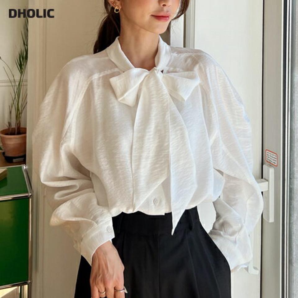 2WAYネックリボンラグランブラウス・全3色・t00071 レディース 【bl】韓国ファッション トップス ブラウス 長袖 ネックリボン ラグラン シアー 光沢 モダン ギャザー 無地 シンプル 大人 体型カバー カジュアル フェミニン 春 秋 冬