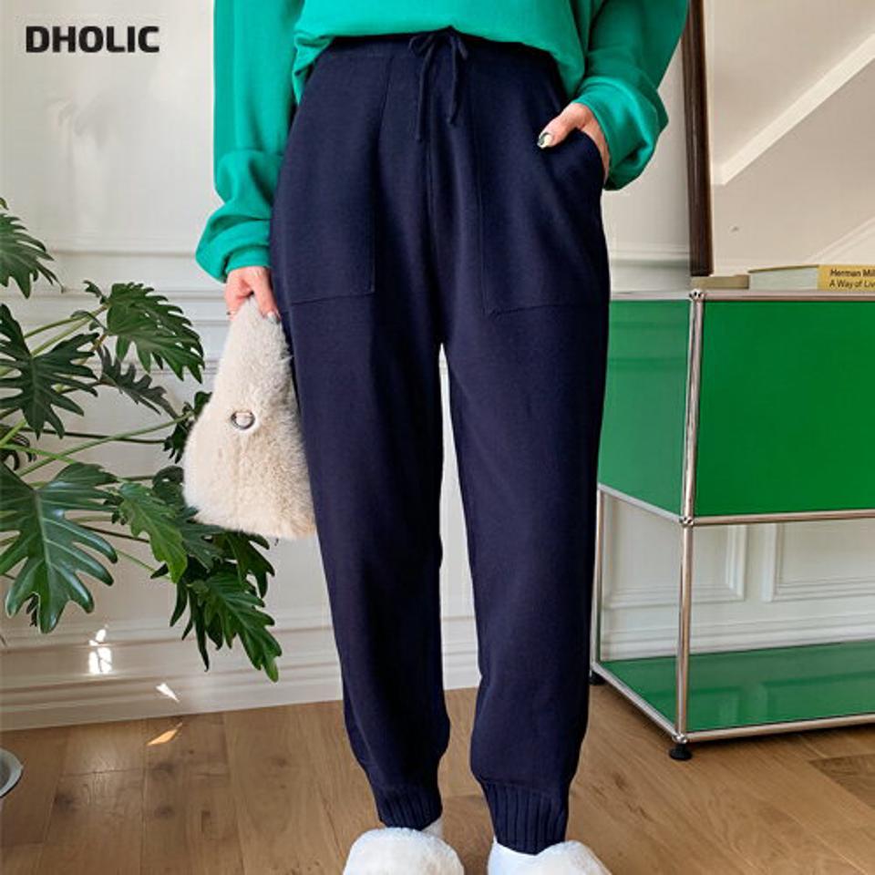 ドロストニットジョガーパンツ・全2色・t00076 レディース 【pt】韓国ファッション ボトムス ロング ロングパンツ ニット素材 ワイド ジョガーパンツ ウエストゴム ストリング ハイウエスト 無地 シンプル 体型カバー フェミニン カジュアル 秋 冬