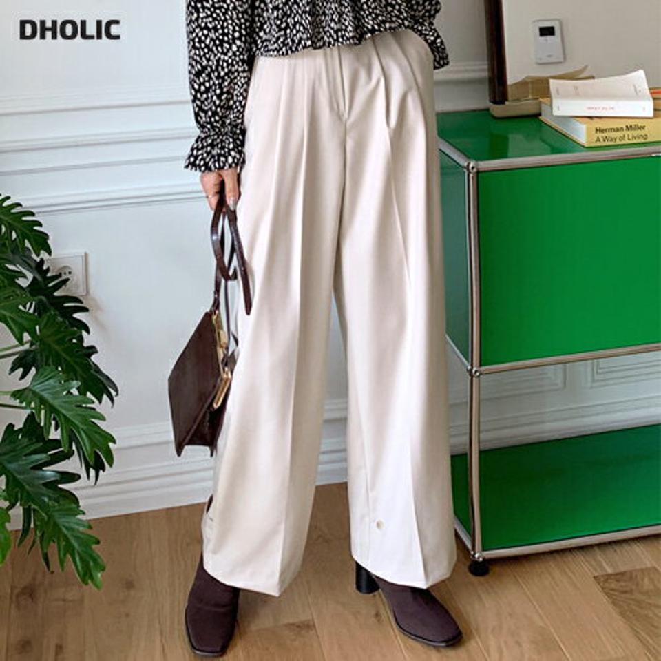 2WAYヘムワイドスラックス・全3色・t00080 レディース 【pt】韓国ファッション ボトムス ロング ロングパンツ スラックスパンツ スラックス シック ハイウエスト ストレート ツータック 無地 シンプル 体型カバー フェミニン 高級感 秋 冬