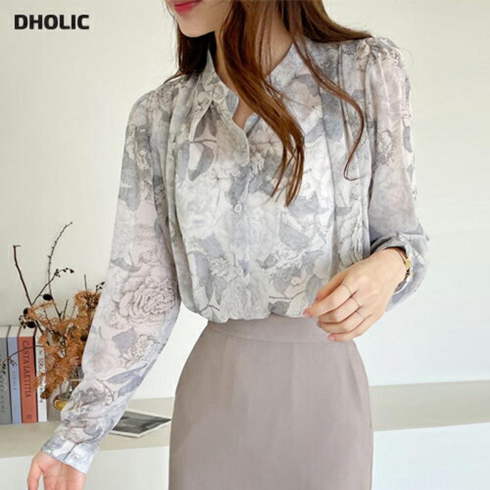フラワーシースルーブラウス・全2色・b71517 レディース 【bl】トップス ブラウス 長袖 透け感 シアー シースルー 花柄 フェミニン 高級感 淡い 秋 冬 春 韓国ファッション ハイホリHIHOLLI
