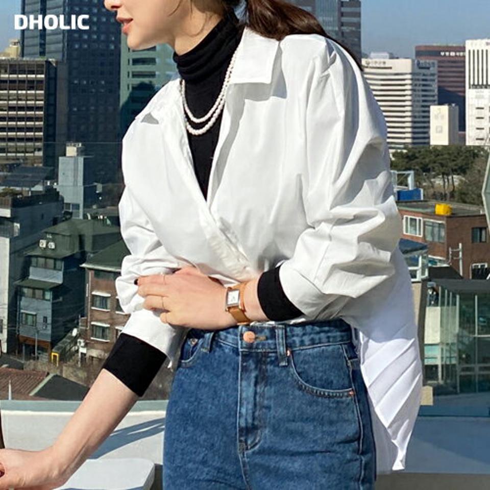 バックプリーツカラーブラウス・全2色・b71569 レディース 【bl】トップス ブラウス 長袖 白ブラウス プリーツ バックシャン シンプル 単色 かわいい 可愛い フェミニン ユニーク 大人 秋 冬 春 韓国ファッション ハイホリHIHOLLI